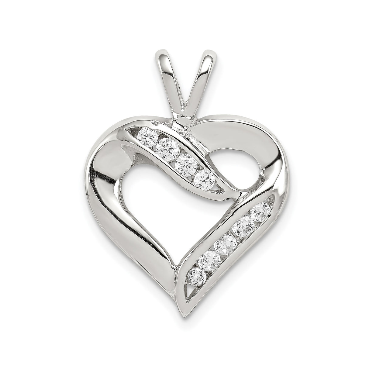 Sterling Silver Heart Pendant with Cubic Zirconia, Open Heart Design for Women