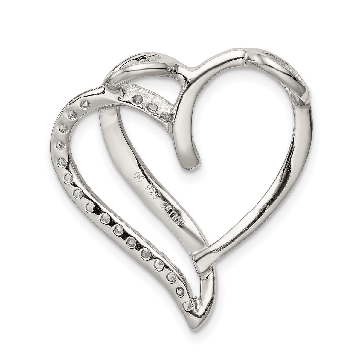 Sterling Silver Heart Pendant with Cubic Zirconia, Asymmetrical Open Design for Women