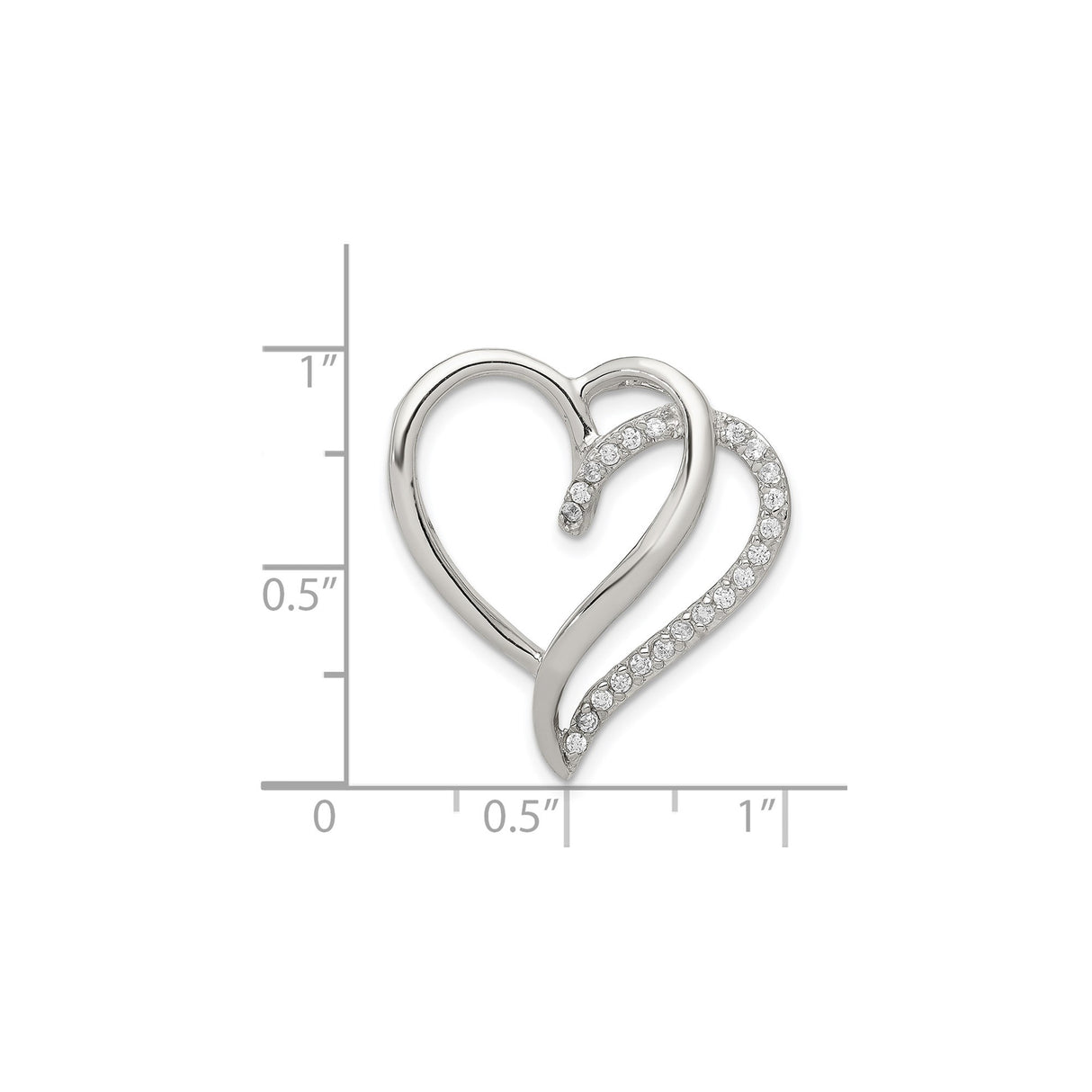 Sterling Silver Heart Pendant with Cubic Zirconia, Asymmetrical Open Design for Women