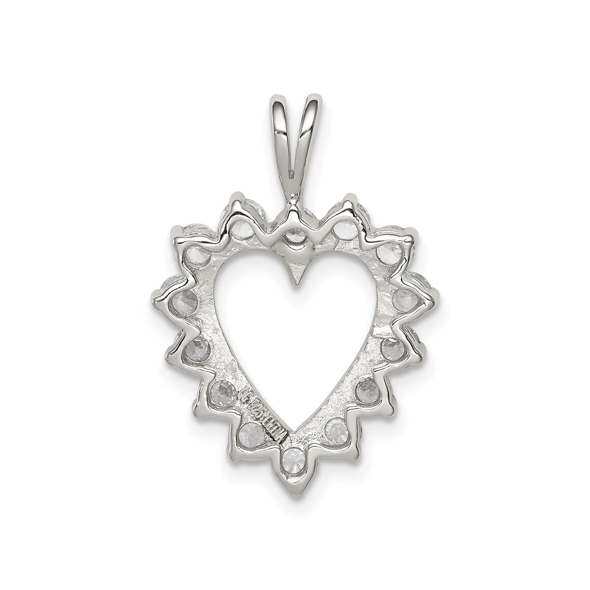 Sterling Silver Heart Pendant with Cubic Zirconia, Hollow Center and Floral Halo Design