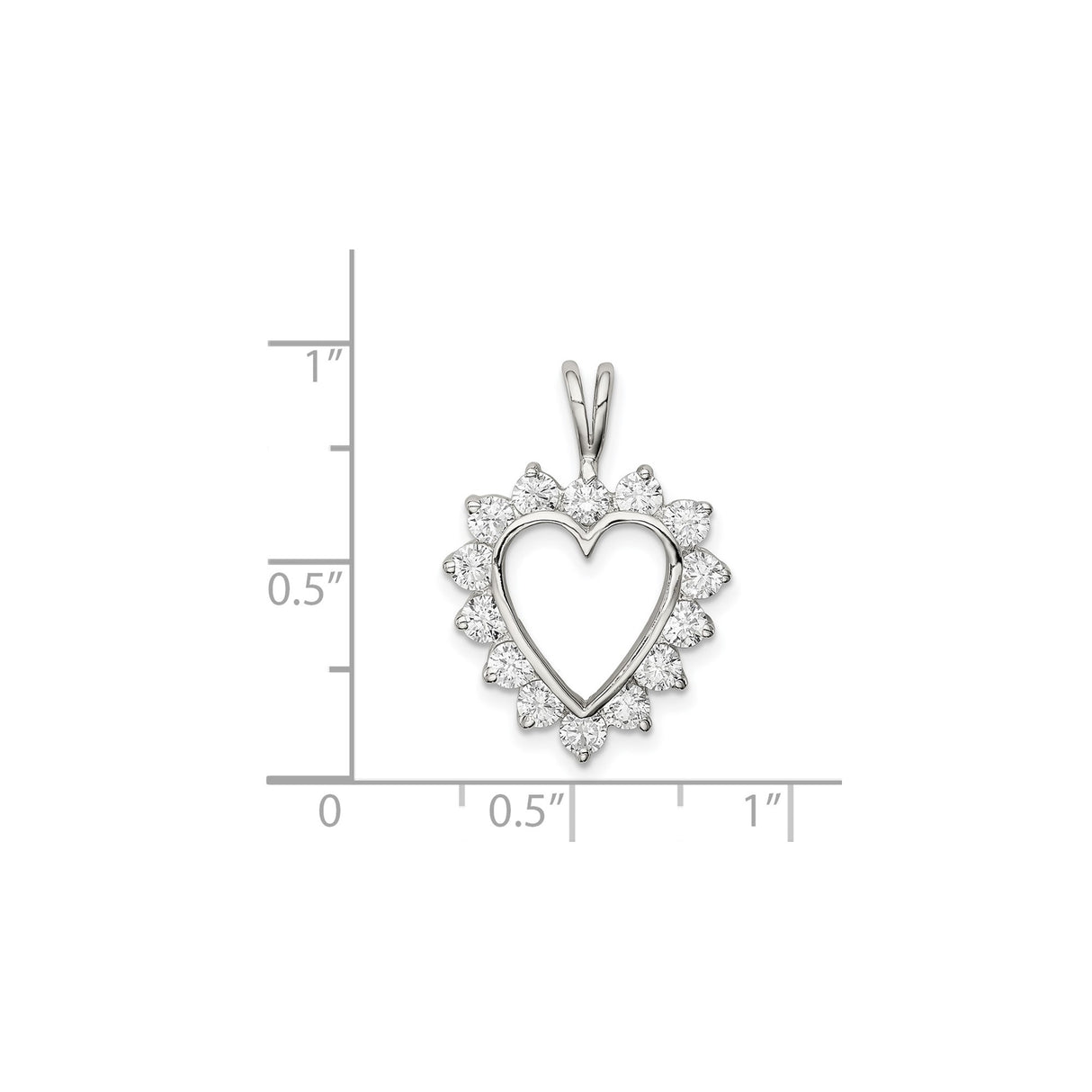 Sterling Silver Heart Pendant with Cubic Zirconia, Hollow Center and Floral Halo Design
