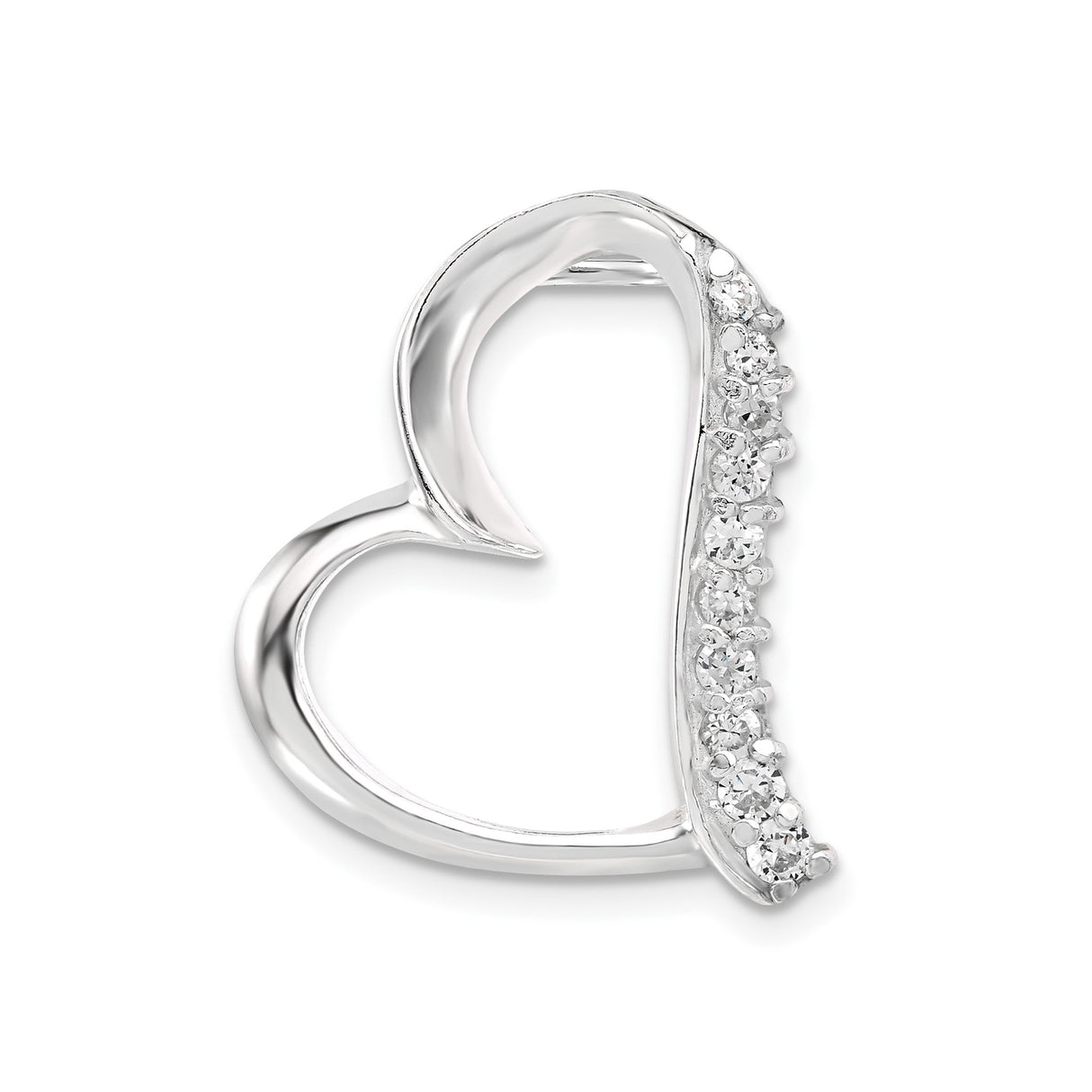 Sterling Silver Heart Pendant with Open Heart Design and Cubic Zirconia Accents