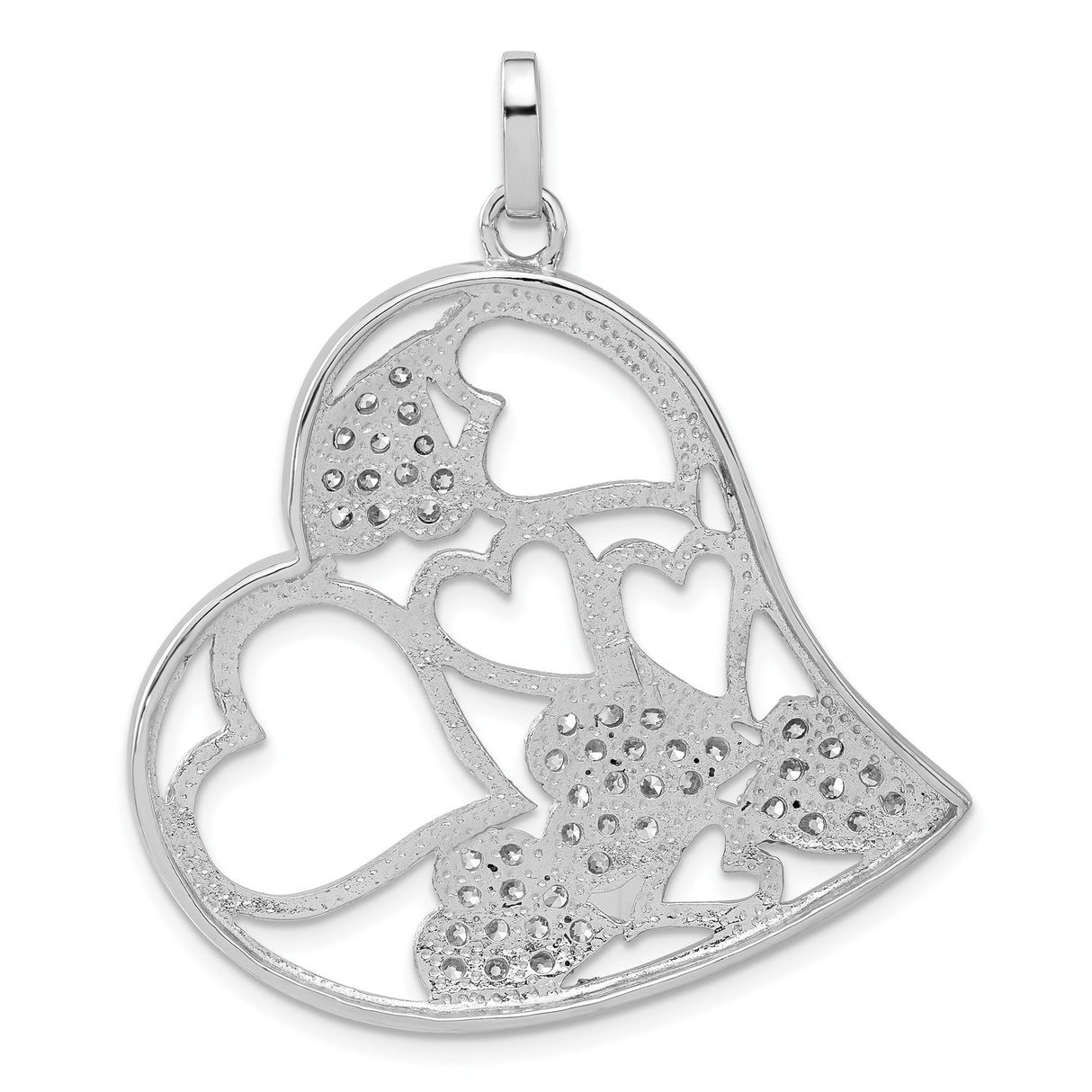 Sterling Silver Heart Pendant with Cubic Zirconia Pavé and Openwork Design for Women