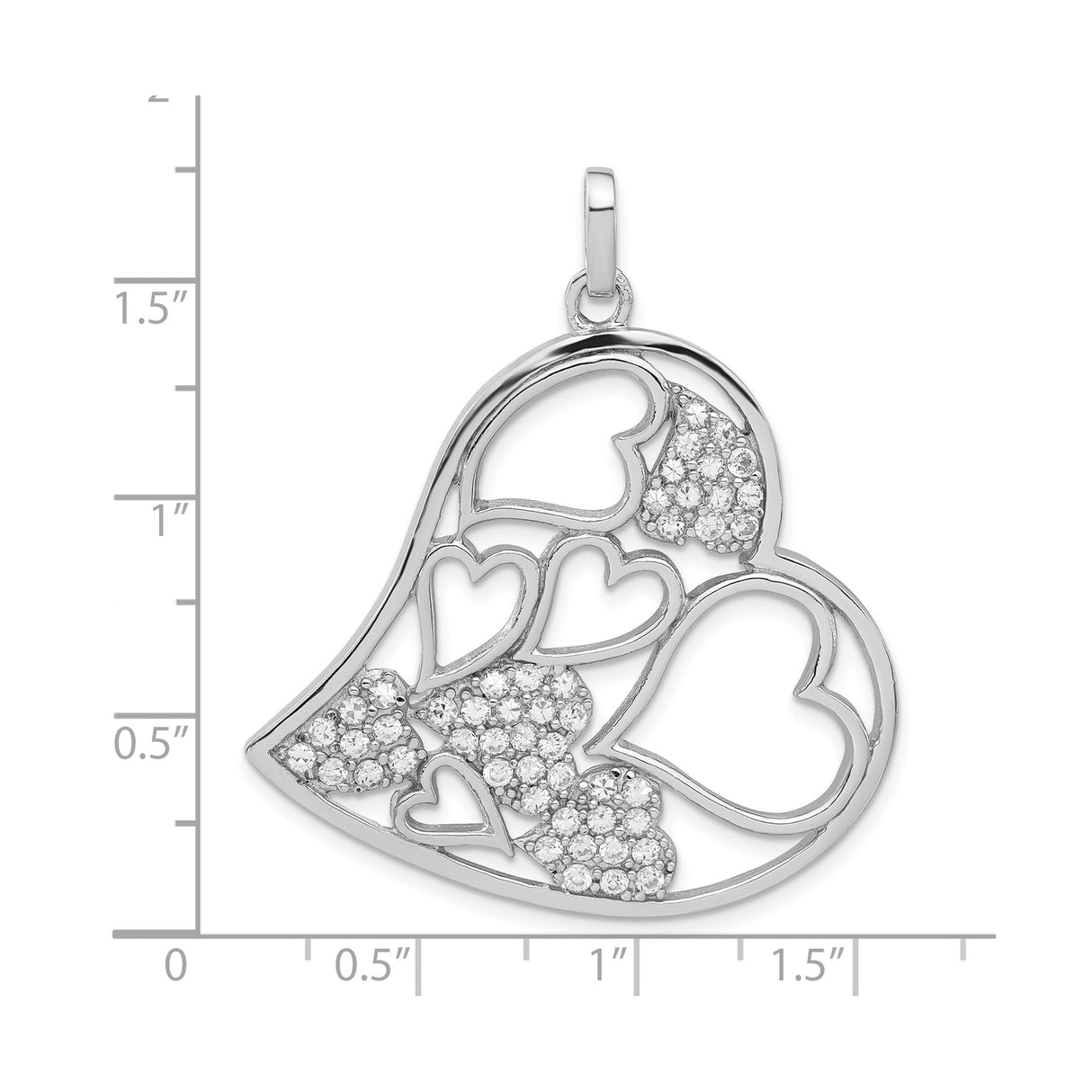 Sterling Silver Heart Pendant with Cubic Zirconia Pavé and Openwork Design for Women