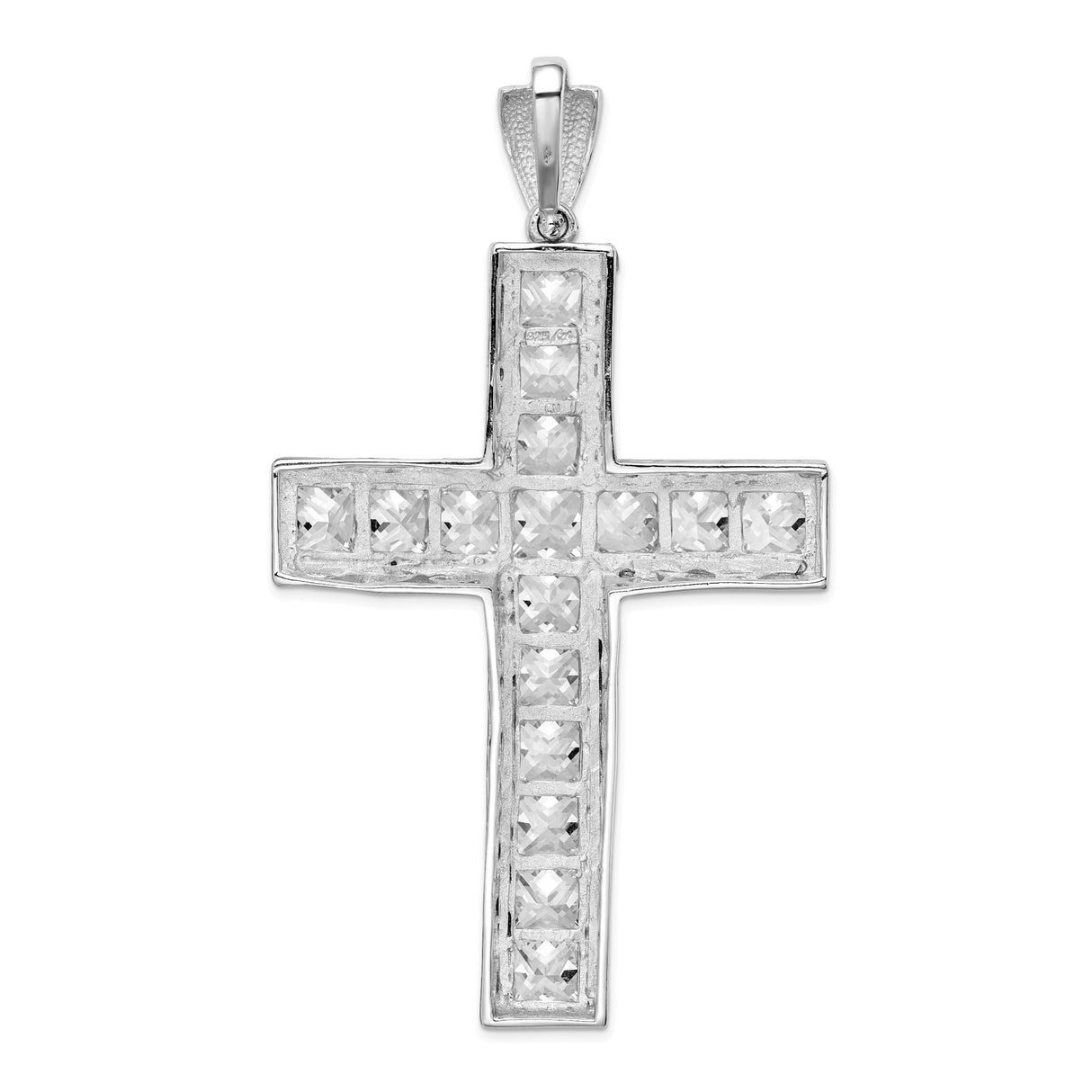 Sterling Silver Cross Pendant with Cubic Zirconia Inlay, Modern Layered Design