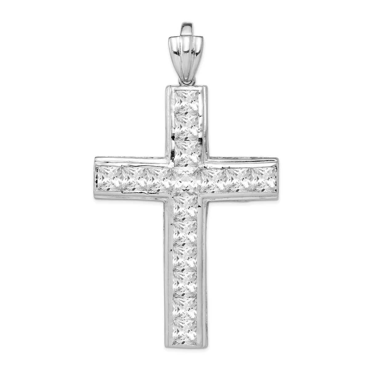 Sterling Silver Cross Pendant with Cubic Zirconia Inlay, Modern Layered Design