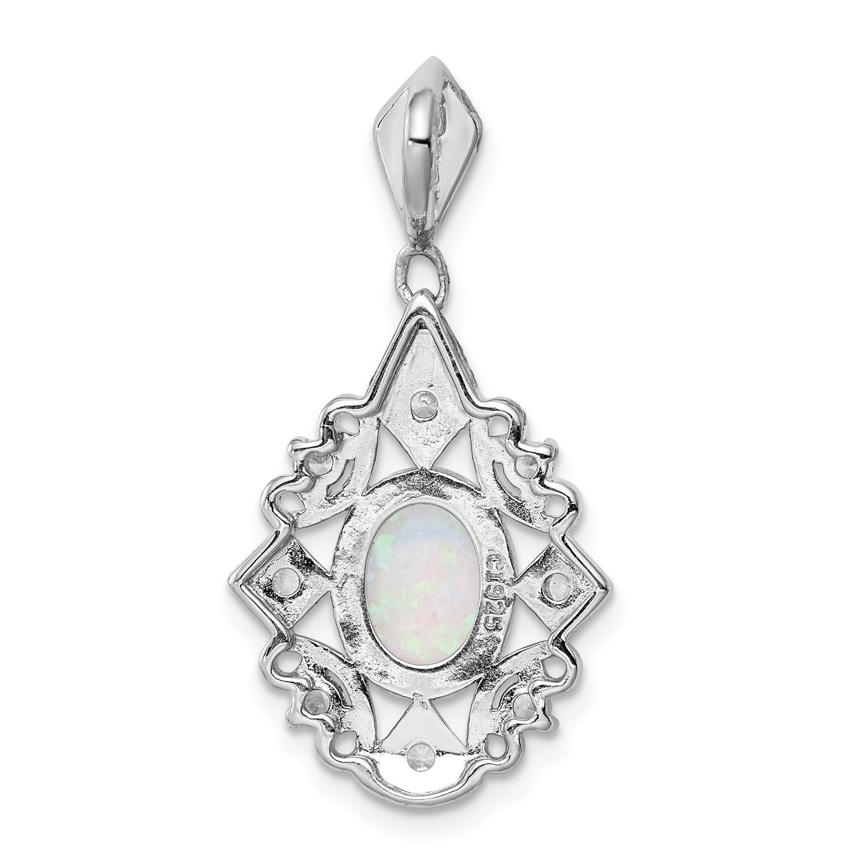 Sterling Silver Pendant with Opal and Cubic Zirconia, Vintage Filigree Design