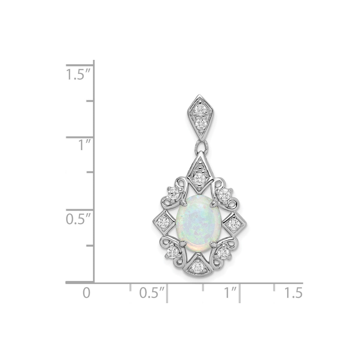 Sterling Silver Pendant with Opal and Cubic Zirconia, Vintage Filigree Design