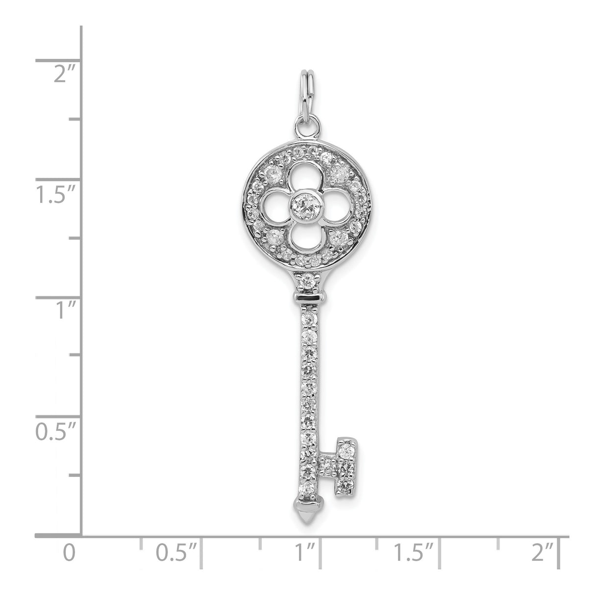Sterling Silver Key Pendant with Cubic Zirconia, Floral Charm Design for Women