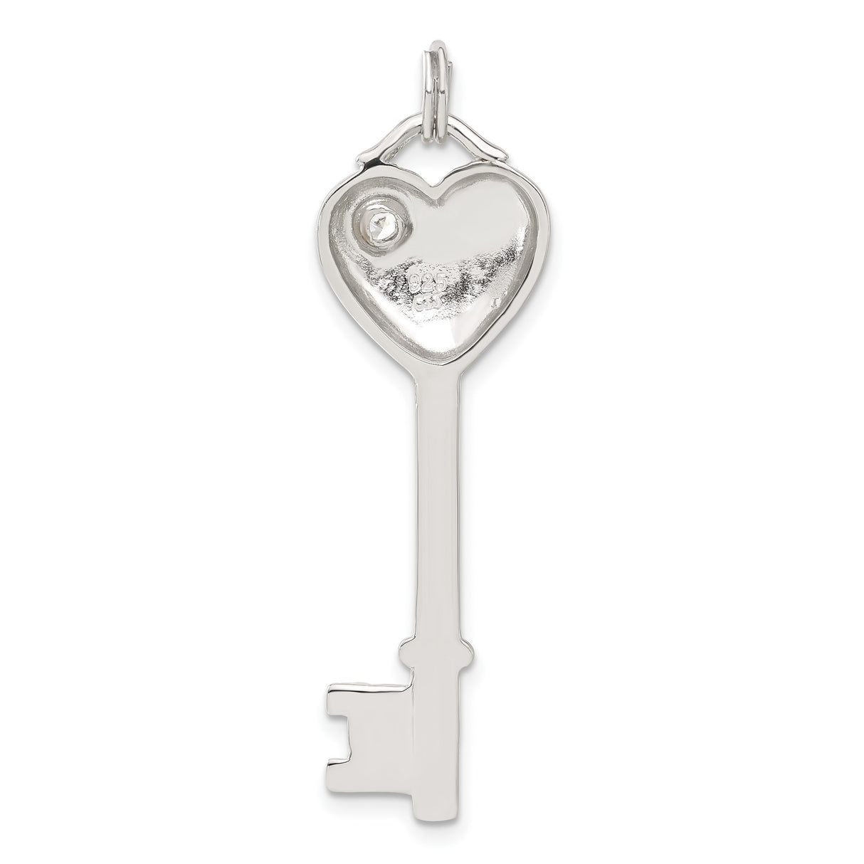 Sterling Silver Heart Key Pendant with Cubic Zirconia, Symbolic Love and Trust Jewelry for Women