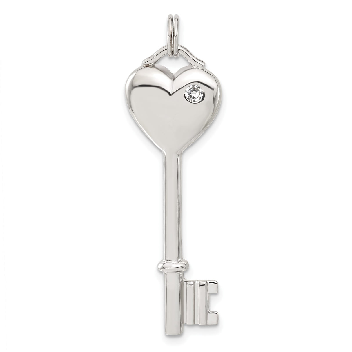 Sterling Silver Heart Key Pendant with Cubic Zirconia, Symbolic Love and Trust Jewelry for Women
