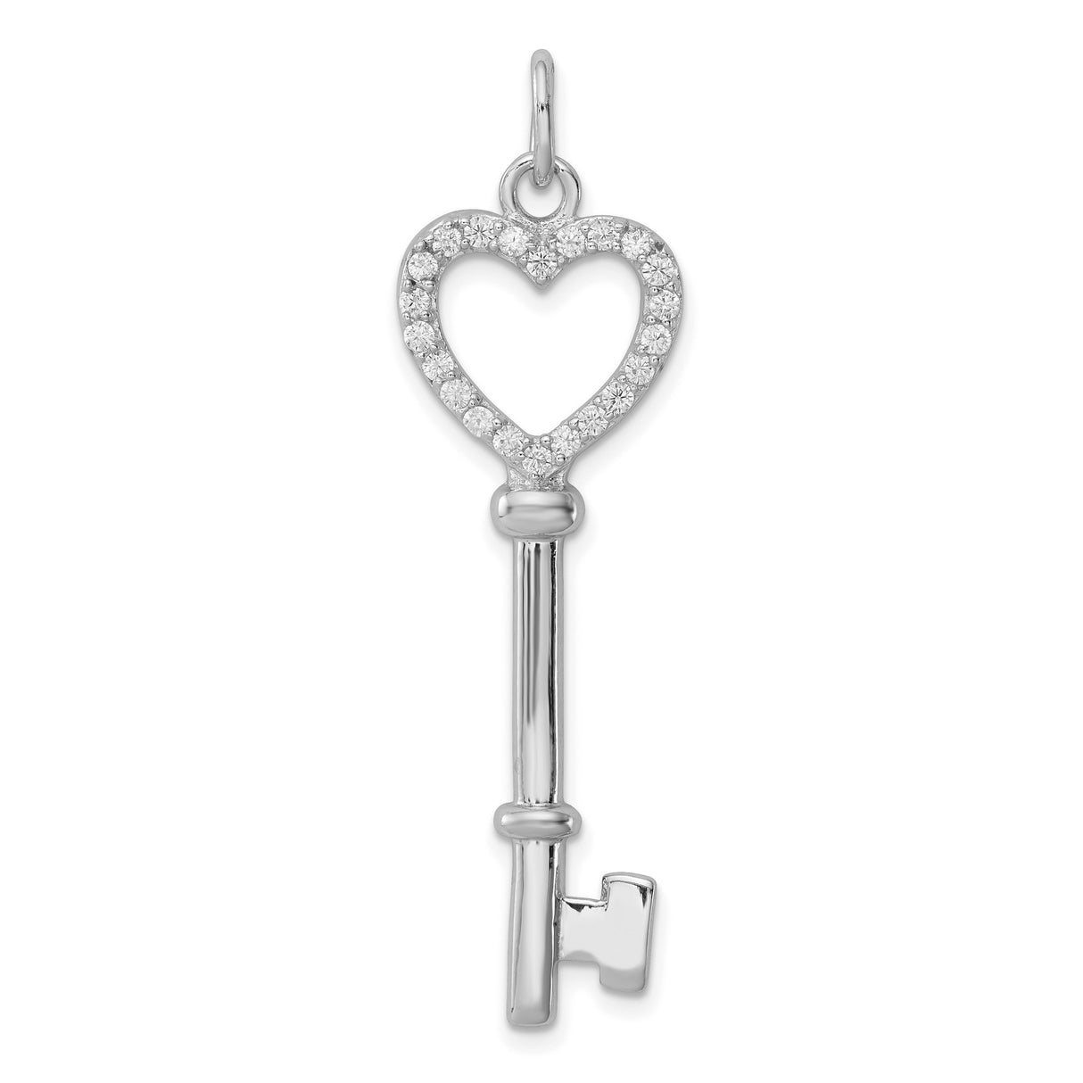 Sterling Silver Heart Key Pendant with Cubic Zirconia, Romantic Charm Jewelry for Women