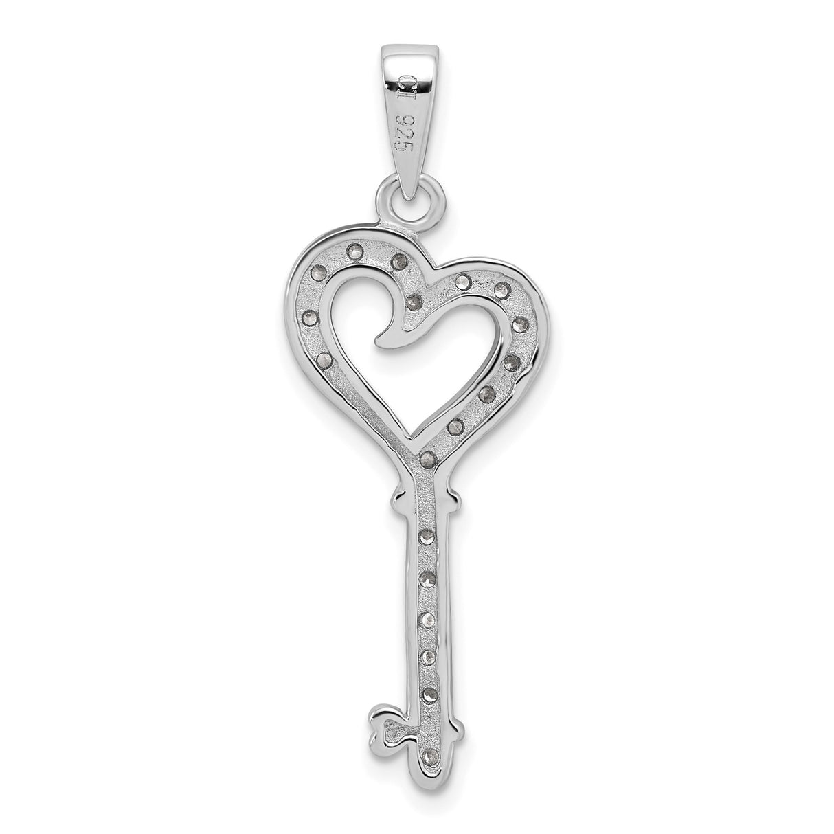 Sterling Silver Heart Key Pendant with Cubic Zirconia, Romantic Charm for Women