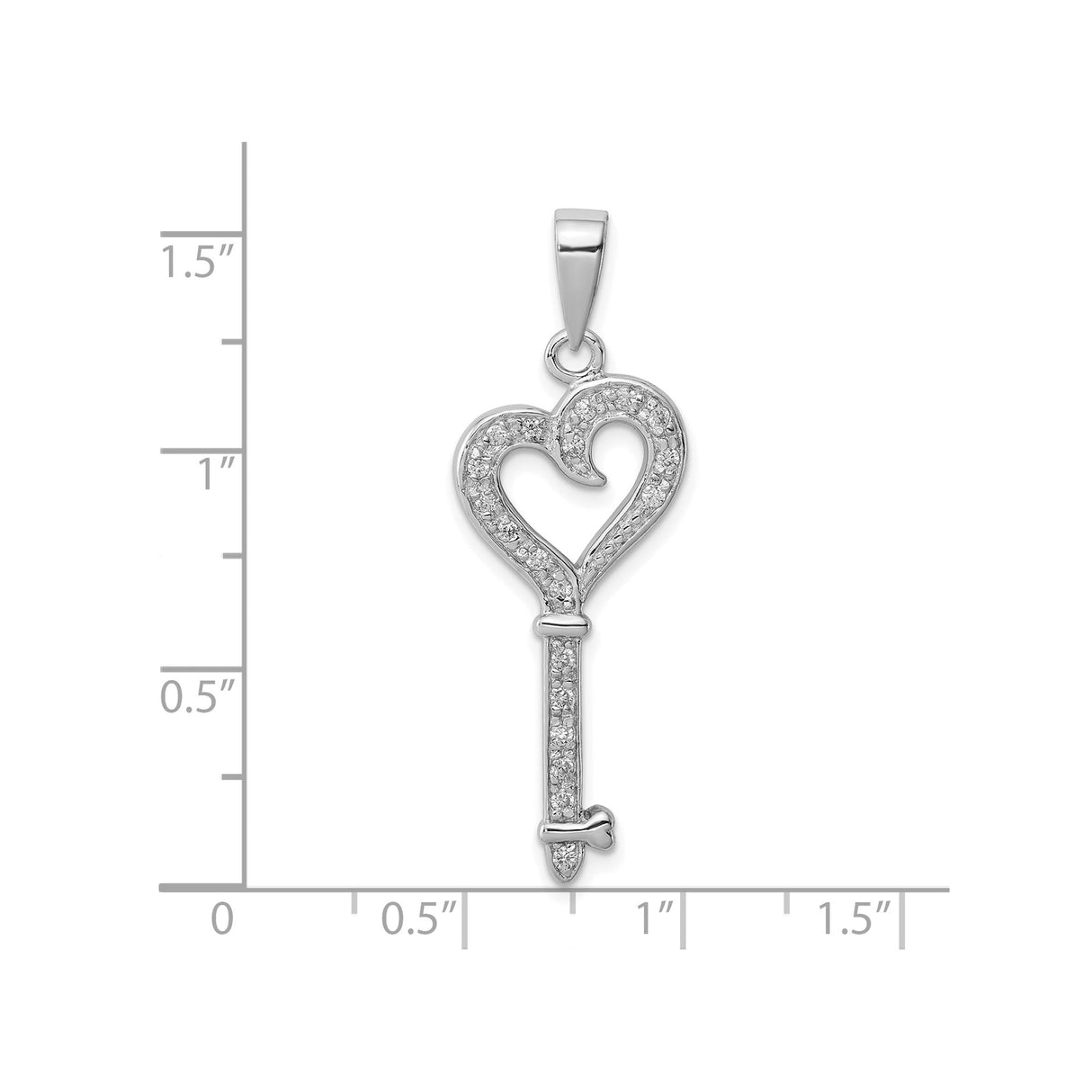 Sterling Silver Heart Key Pendant with Cubic Zirconia, Romantic Charm for Women