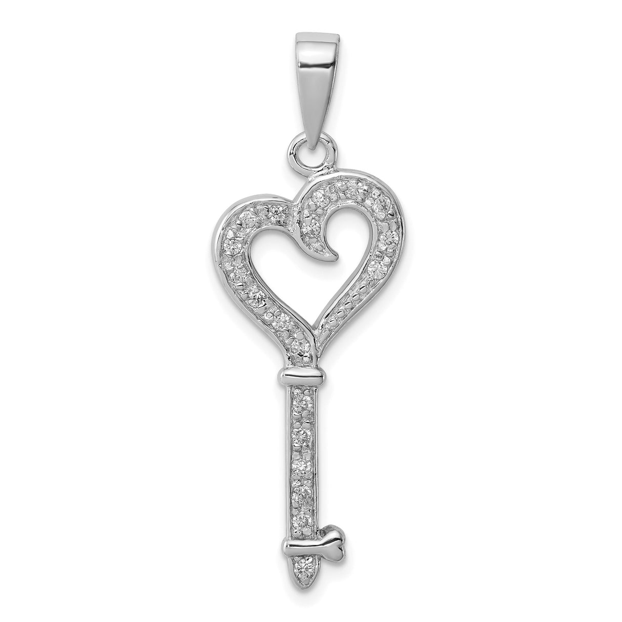 Sterling Silver Heart Key Pendant with Cubic Zirconia, Romantic Charm for Women