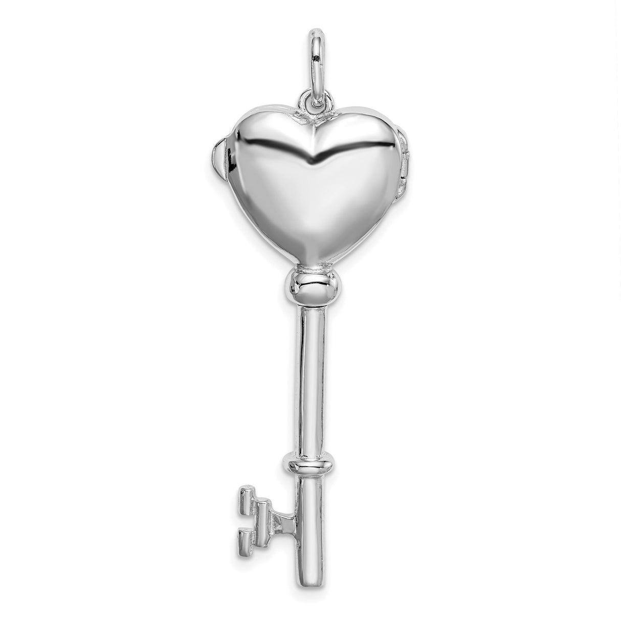 Sterling Silver Heart Key Pendant with Polished Heart Charm, Romantic Jewelry for Women