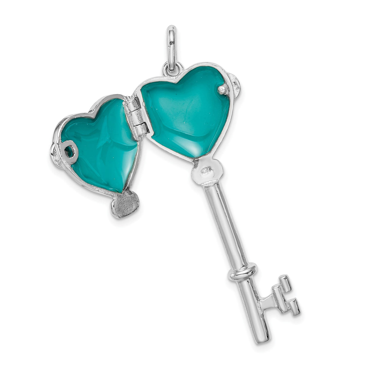 Sterling Silver Heart Key Pendant with Polished Heart Charm, Romantic Jewelry for Women