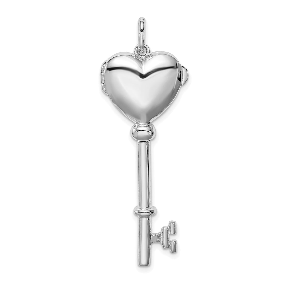 Sterling Silver Heart Key Pendant with Polished Heart Charm, Romantic Jewelry for Women