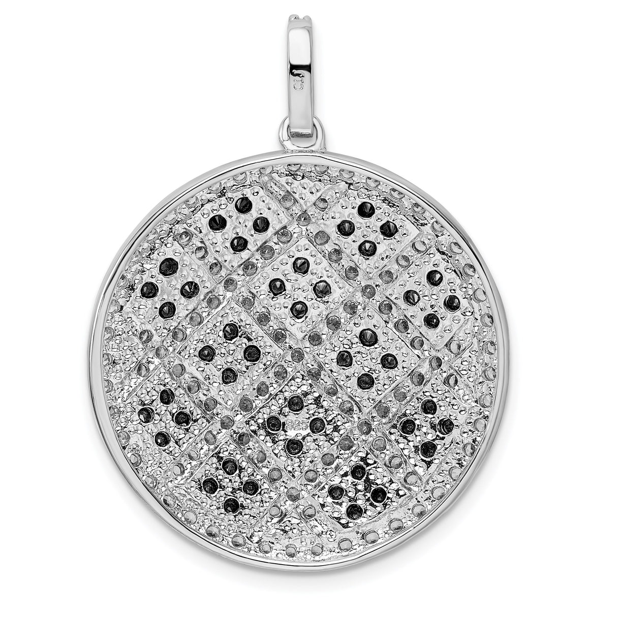 Sterling Silver Pendant with Black and White Cubic Zirconia, Lattice Pattern Circle Design for Women