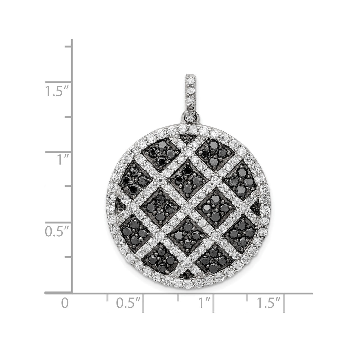 Sterling Silver Pendant with Black and White Cubic Zirconia, Lattice Pattern Circle Design for Women