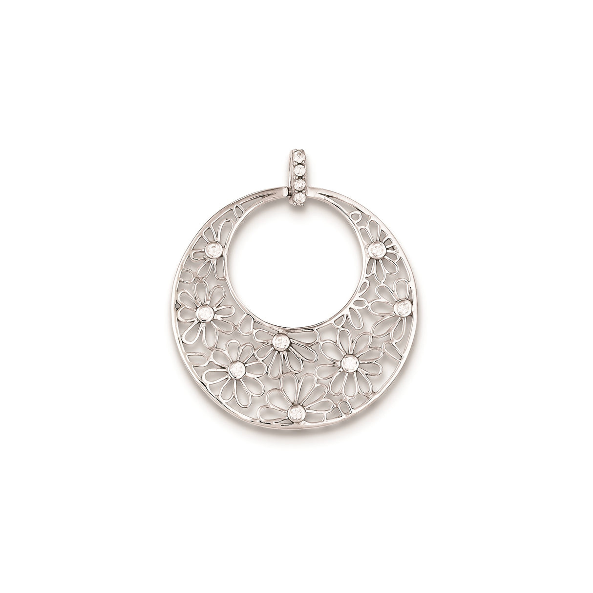 Sterling Silver Daisy Pendant with Cubic Zirconia, Openwork Floral Design for Women