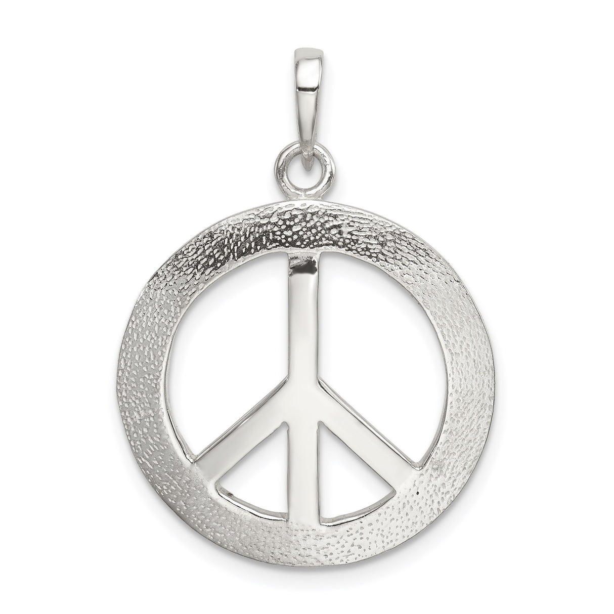 Sterling Silver Peace Sign Pendant, Textured Circle Design, Boho Hippie Style for Women or Unisex