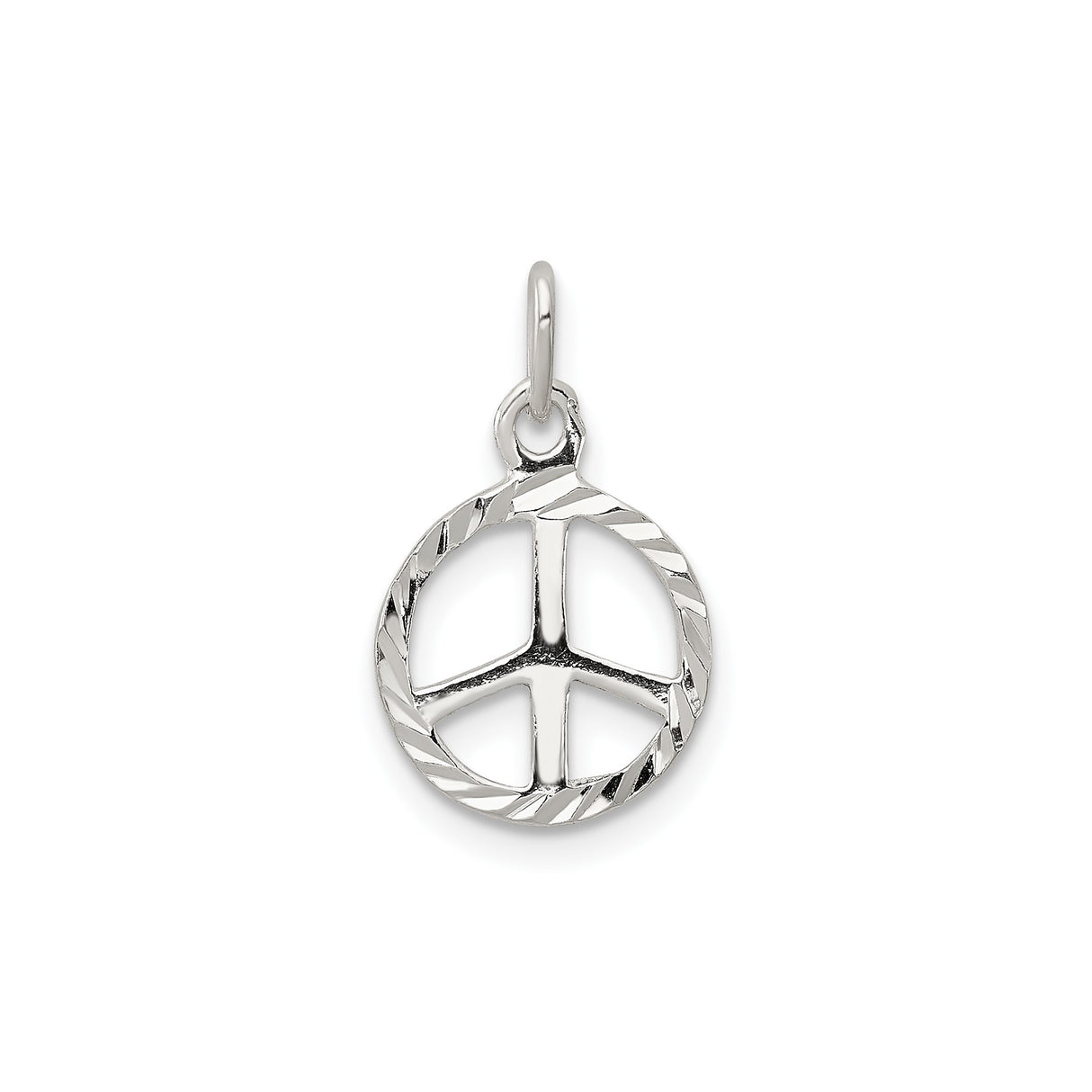 Sterling Silver Peace Sign Pendant with Textured Circular Frame, Unisex Boho Jewelry