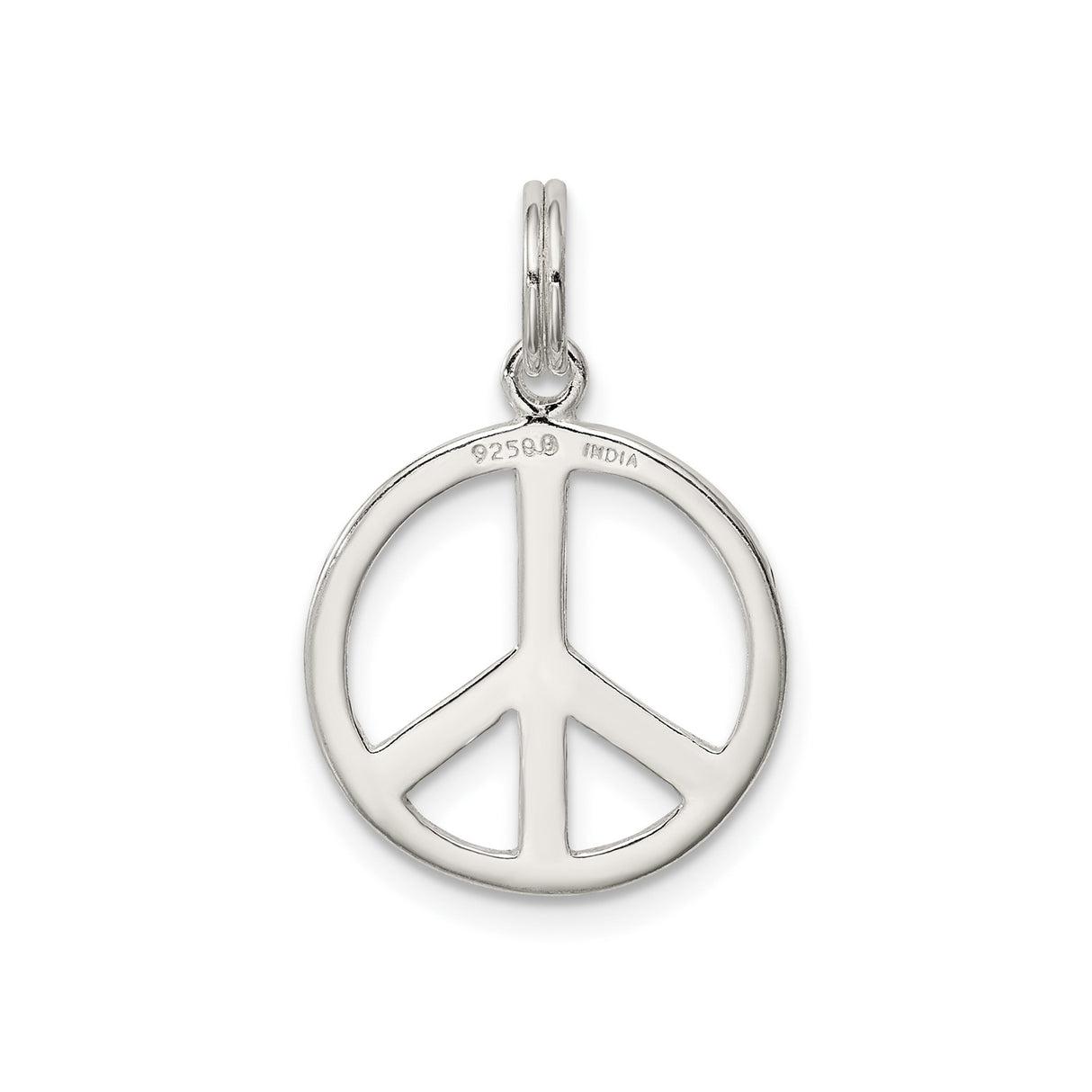 Sterling Silver Peace Sign Pendant with Polished Finish and Etched Accents, Unisex Boho Style