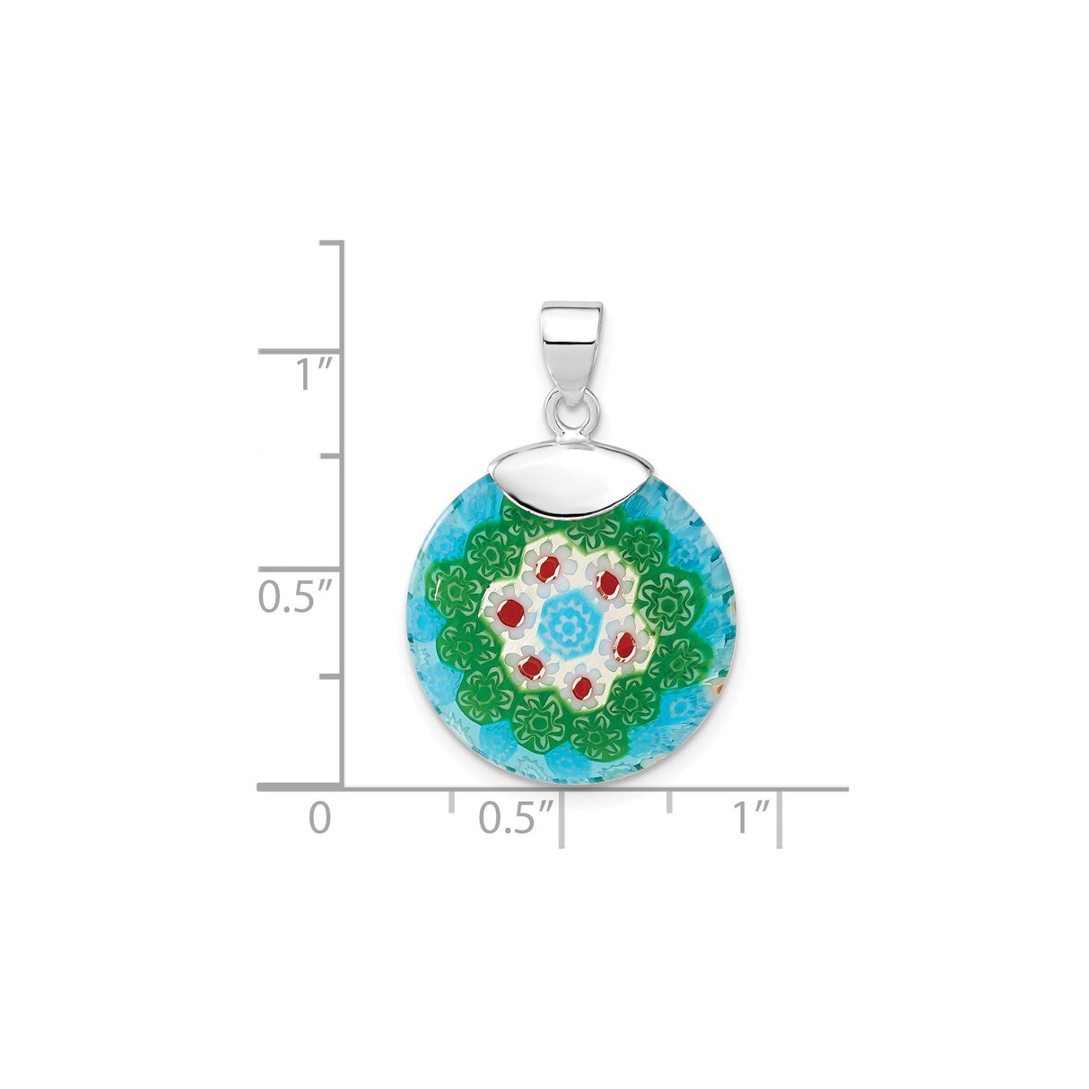 Sterling Silver Pendant with Murano Glass Mosaic Floral Design, Round Bohemian Style for Women