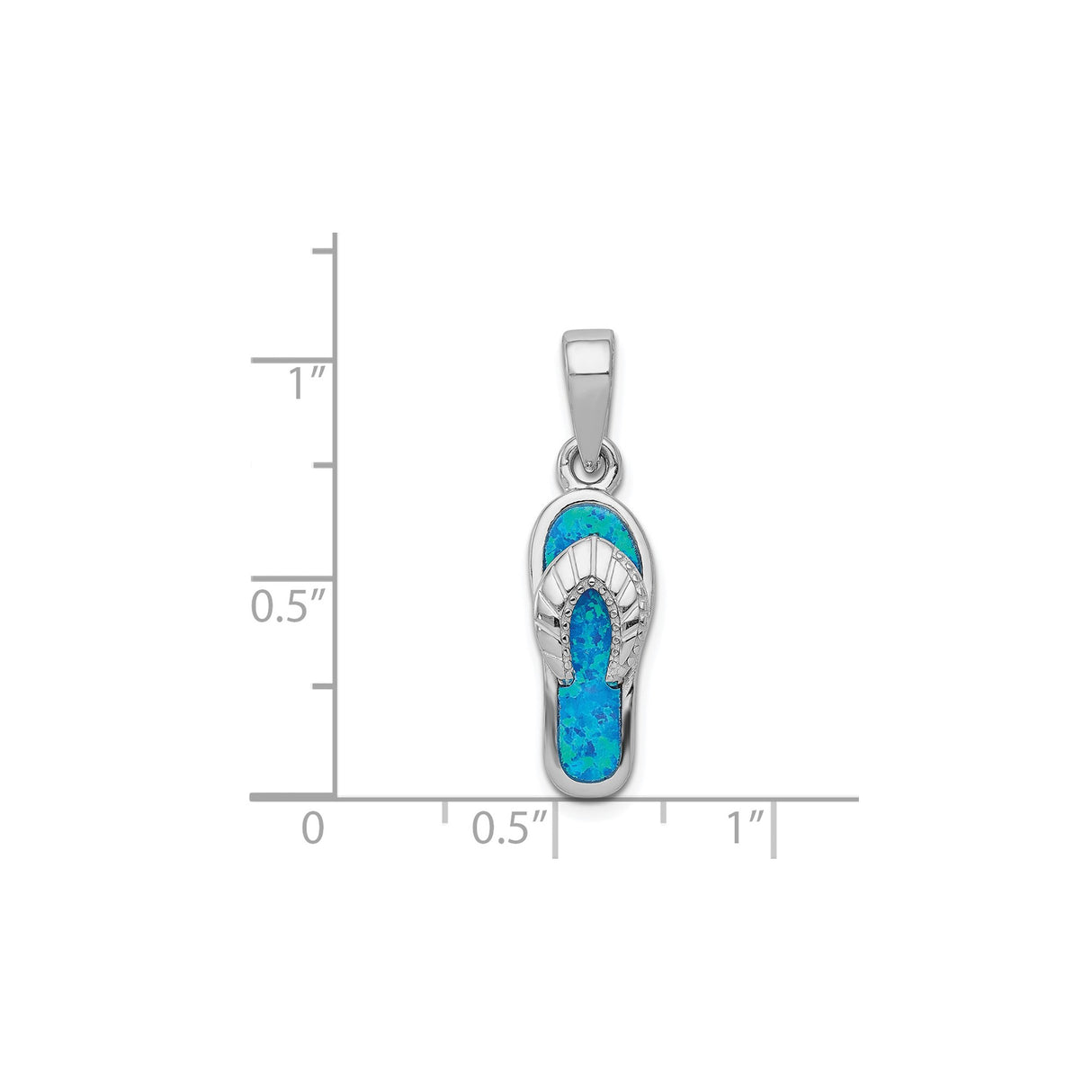 Sterling Silver Flip-Flop Sandal Pendant with Lab Created Blue Opal, Coastal Beach Style