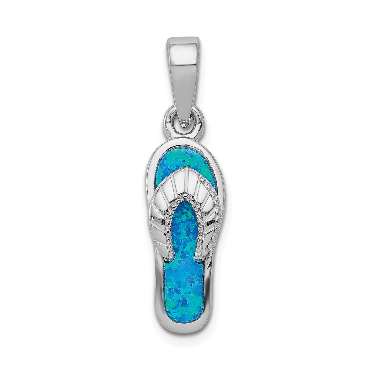 Sterling Silver Flip-Flop Sandal Pendant with Lab Created Blue Opal, Coastal Beach Style