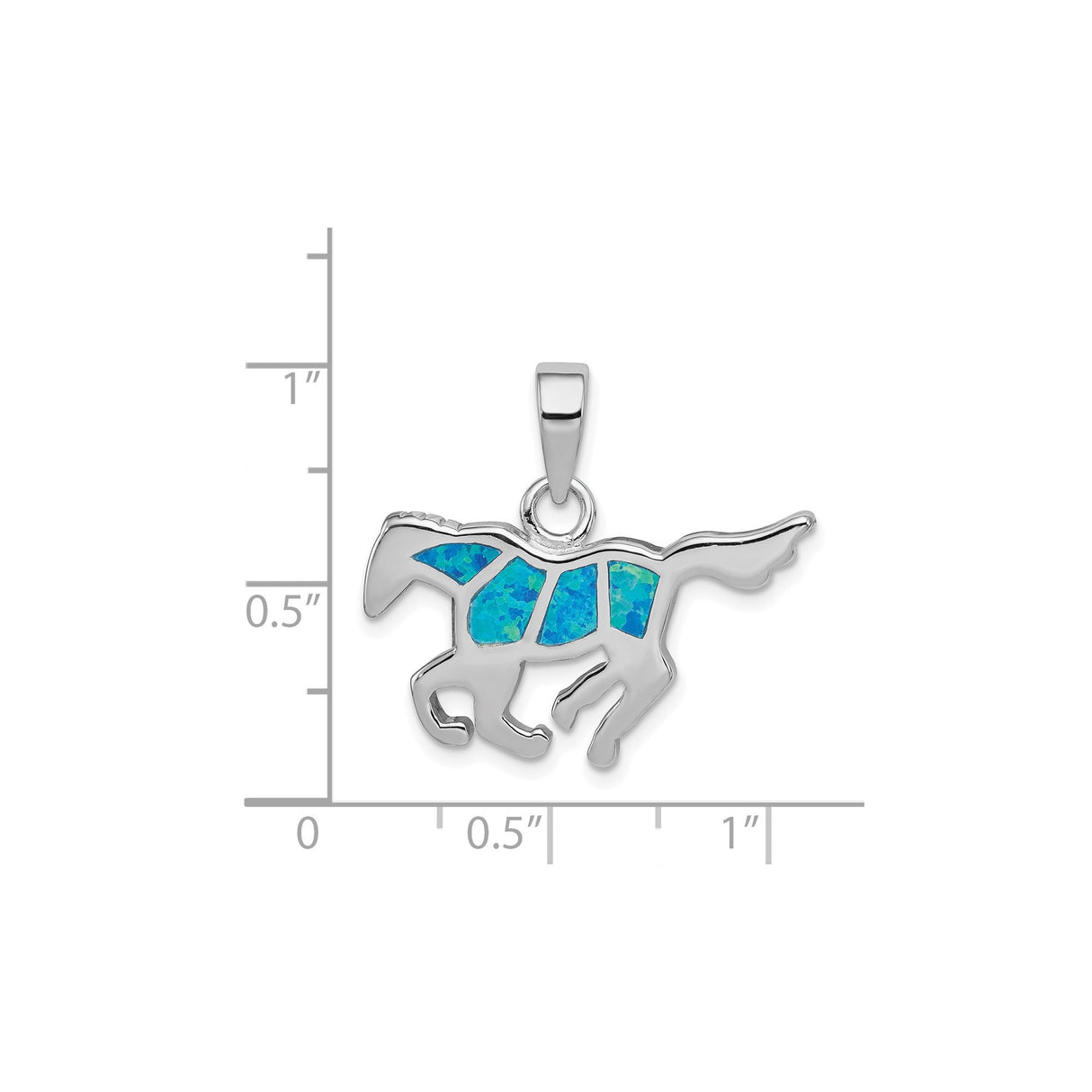 Sterling Silver Horse Pendant with Blue Lab Created Opal Inlay, Running Horse Design