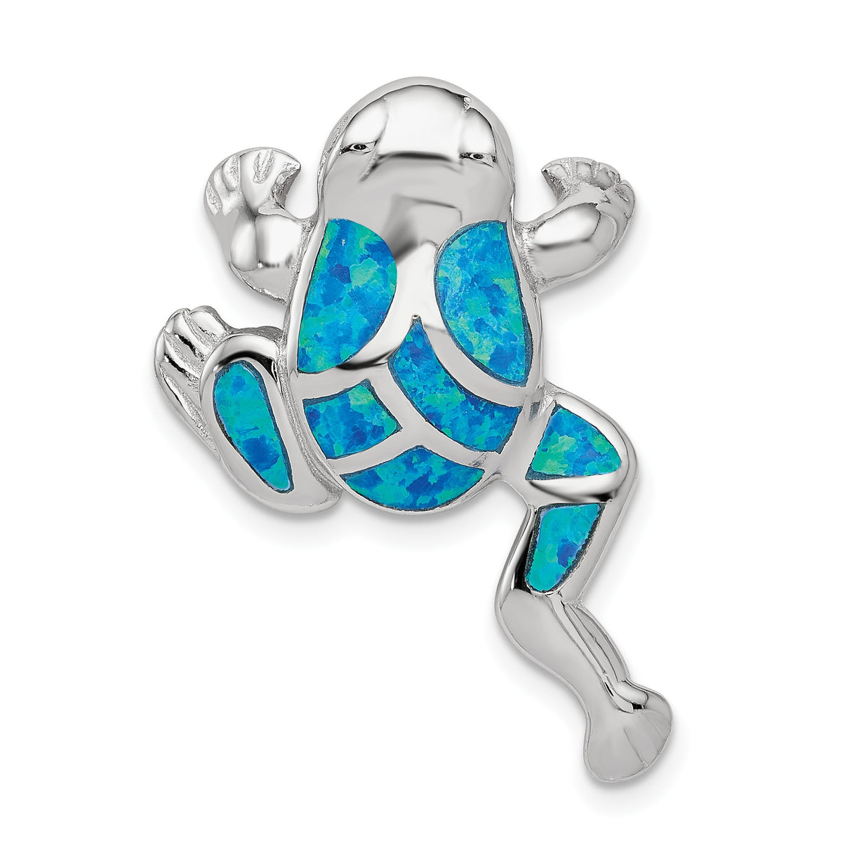 Sterling Silver Frog Pendant with Blue Opal Inlay, Animal Totem Jewelry