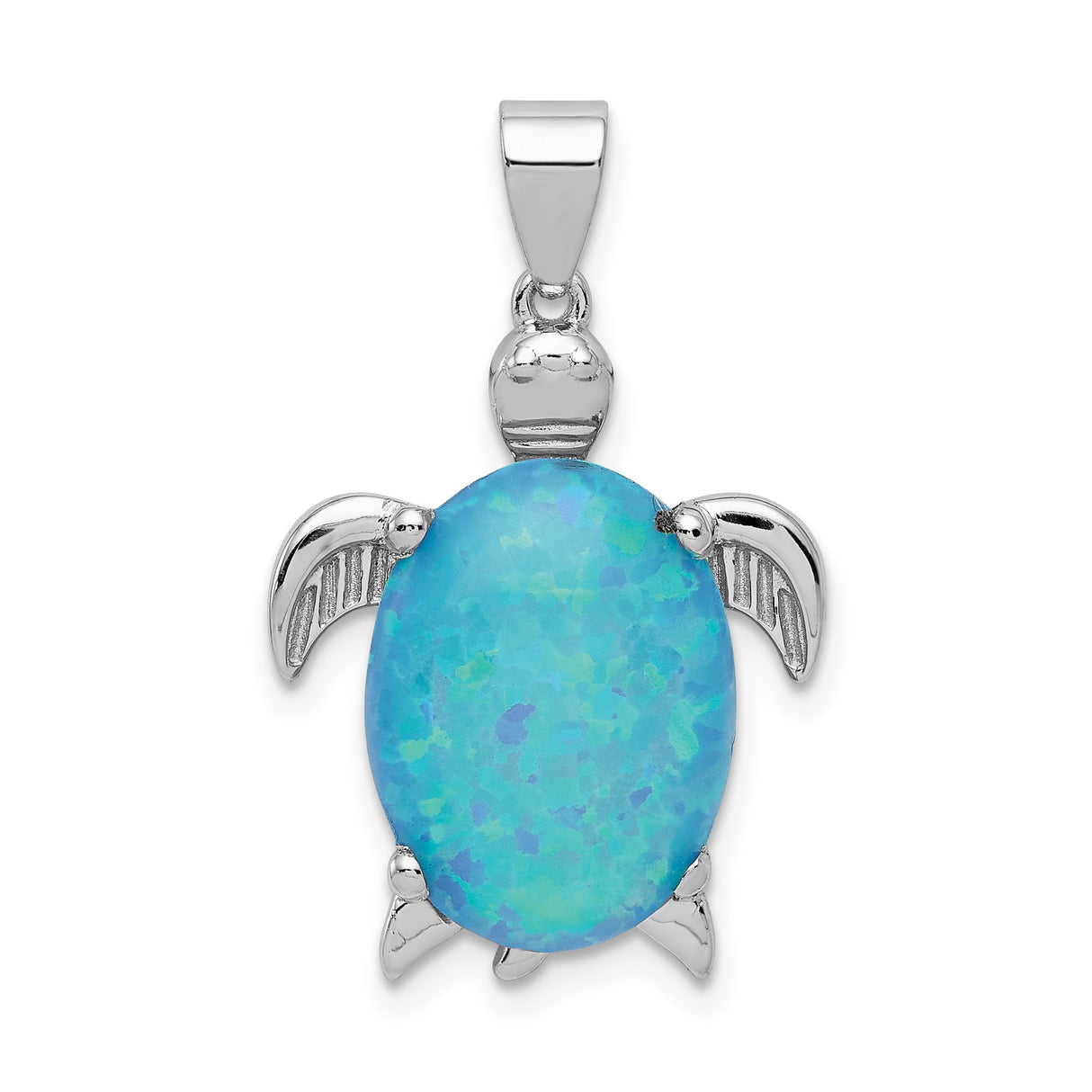 Created Opal Inlay Sea Turtle Charm Pendant in Real 925 Sterling Silver