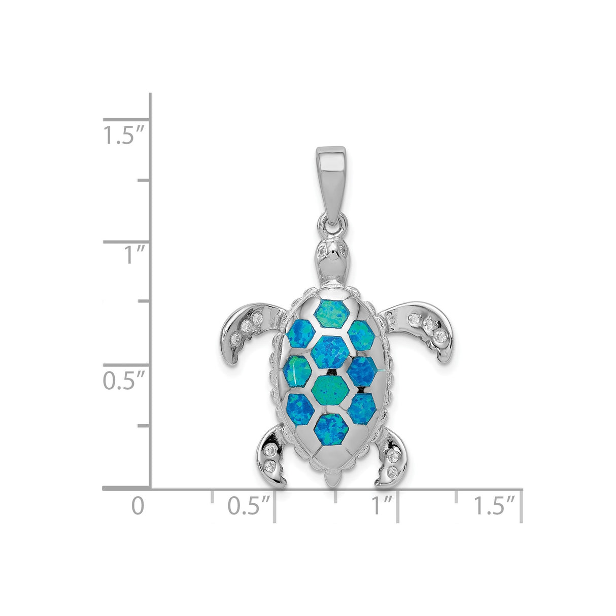 Sterling Silver Sea Turtle Pendant with Blue and Green Opal and Cubic Zirconia Accents