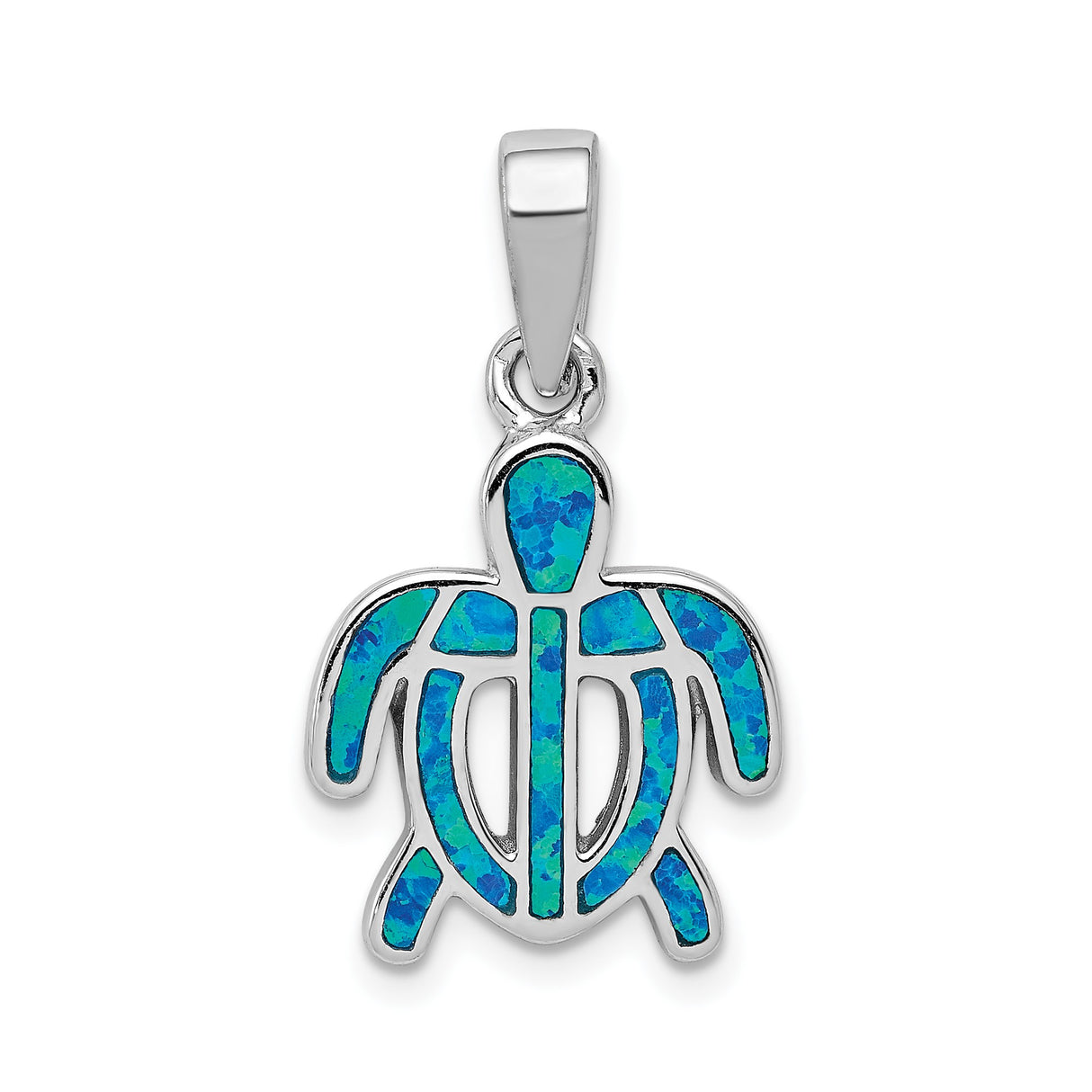 Sterling Silver Sea Turtle Pendant with Blue Green Lab Created Opal Inlay, Nautical Jewelry