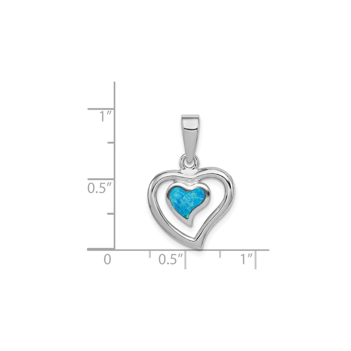 Sterling Silver Heart Pendant with Blue Lab Created Opal and Double Heart Design