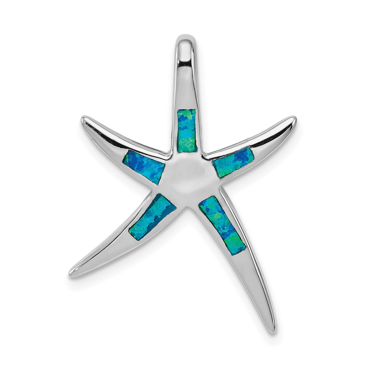 Sterling Silver Starfish Pendant with Blue Green Lab Created Opal, Nautical Ocean Theme