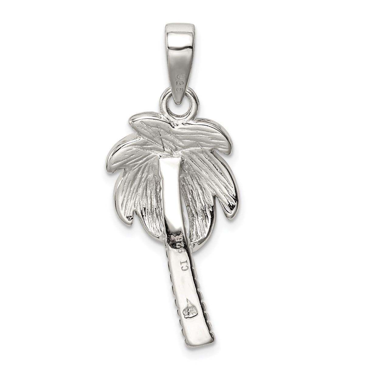 Sterling Silver Palm Tree Pendant with Lab Created Blue Green Opal Inlay, Tropical Beach Theme