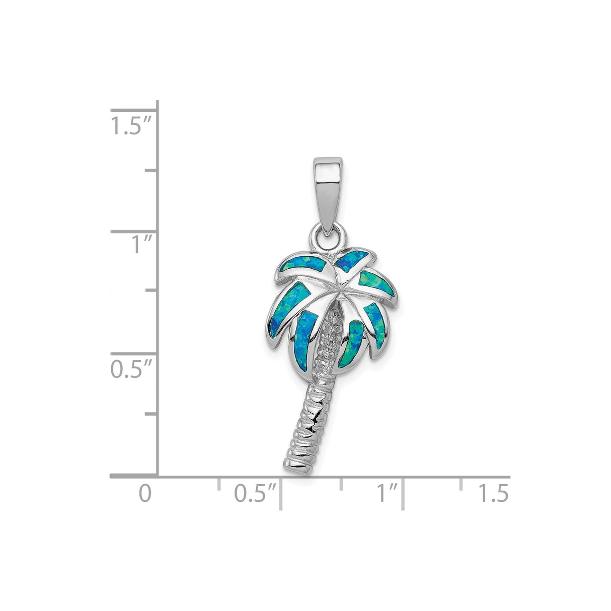 Sterling Silver Palm Tree Pendant with Lab Created Blue Green Opal Inlay, Tropical Beach Theme