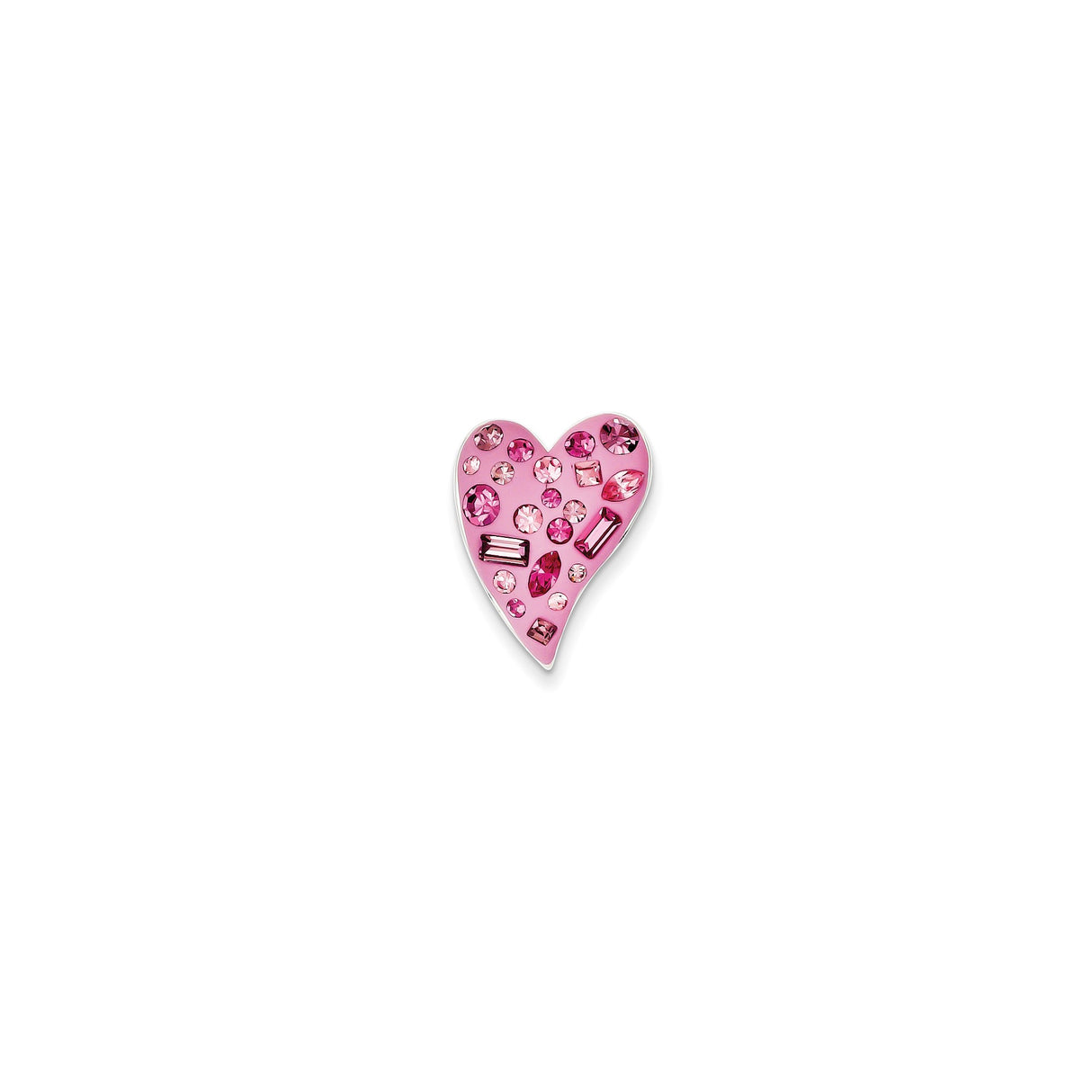 Sterling Silver Heart Pendant with Pink Enamel and Crystals, Asymmetrical Love Design for Women