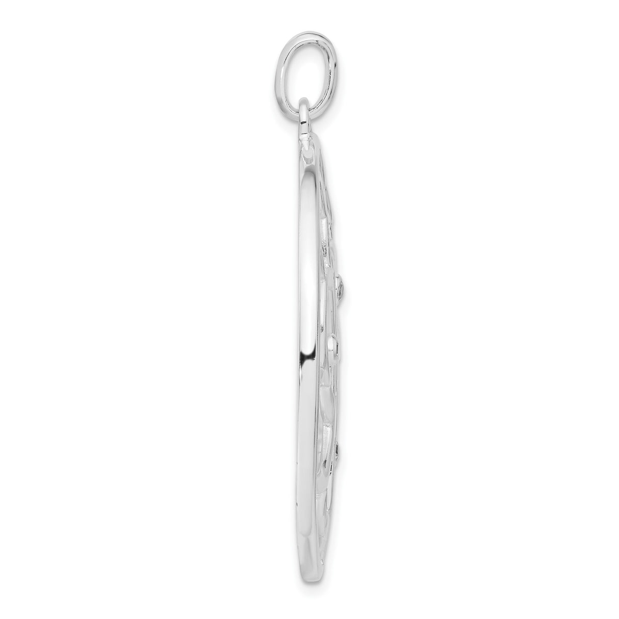 Sterling Silver Pendant with Cubic Zirconia, Swirling Vine Openwork Design, Nature-Inspired Motif