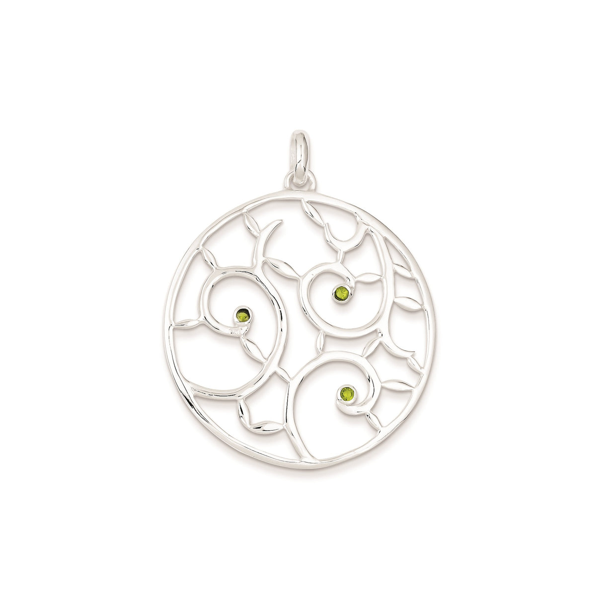 Sterling Silver Pendant with Cubic Zirconia, Openwork Vine and Leaf Design, Tree of Life Style
