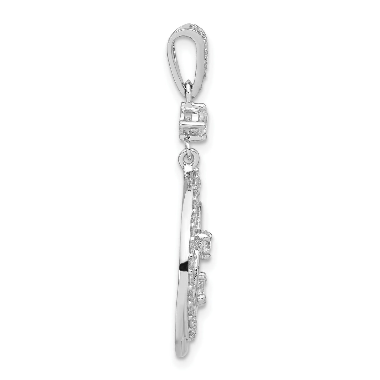 Sterling Silver Teardrop Pendant with Cubic Zirconia, Abstract Swirl Design for Women