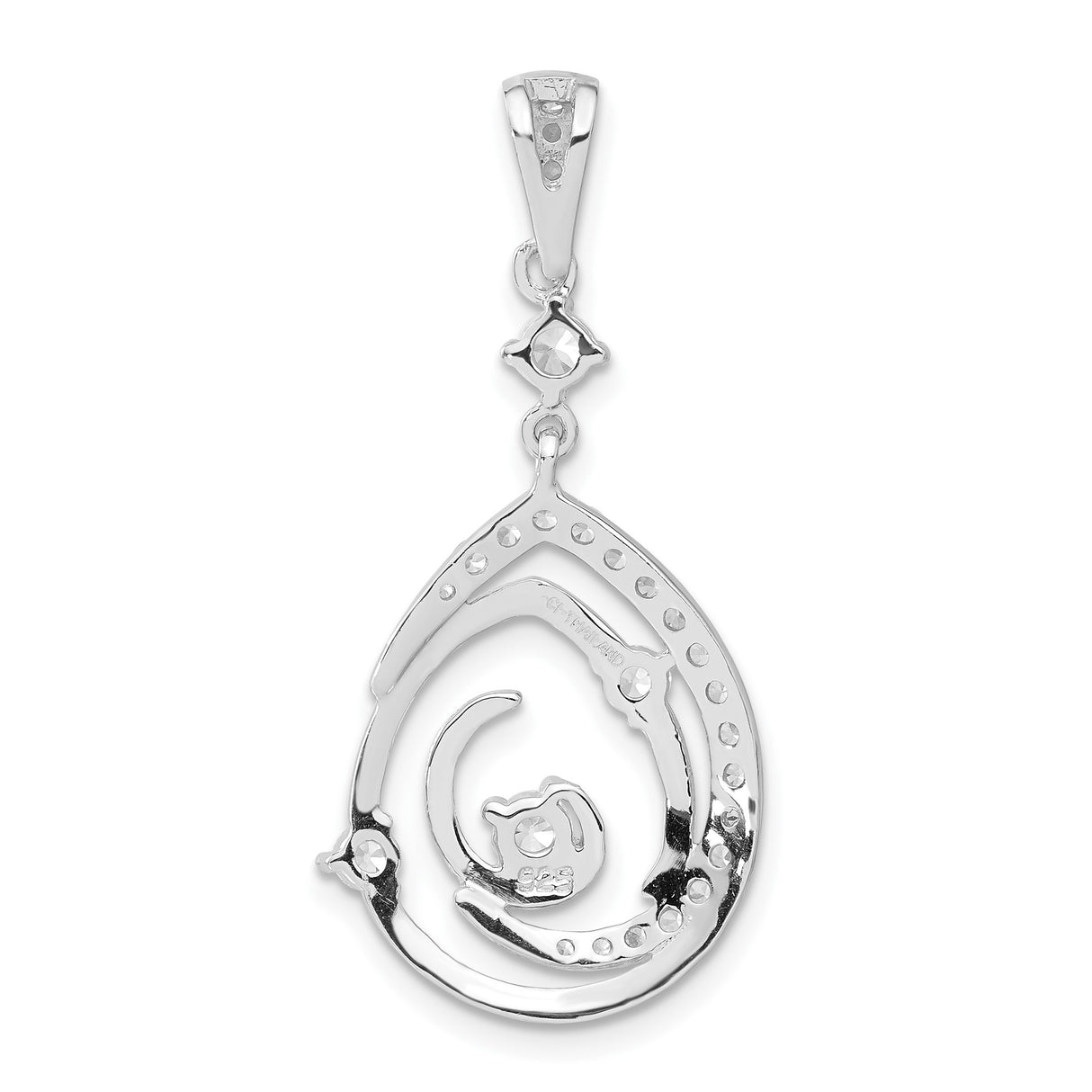 Sterling Silver Teardrop Pendant with Cubic Zirconia, Abstract Swirl Design for Women