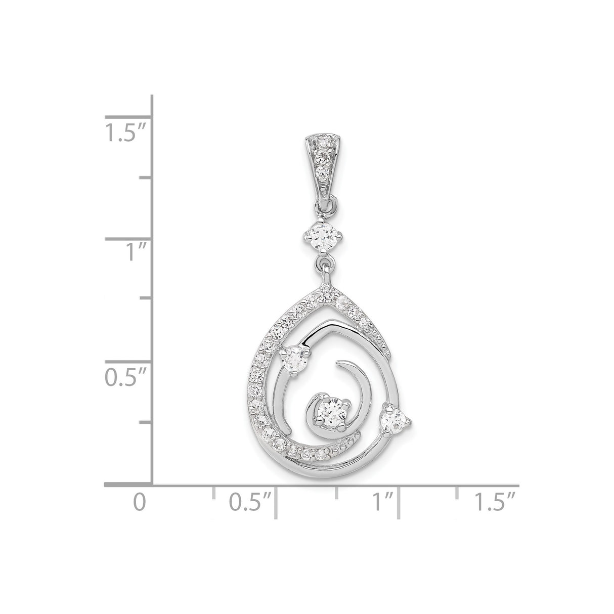 Sterling Silver Teardrop Pendant with Cubic Zirconia, Abstract Swirl Design for Women