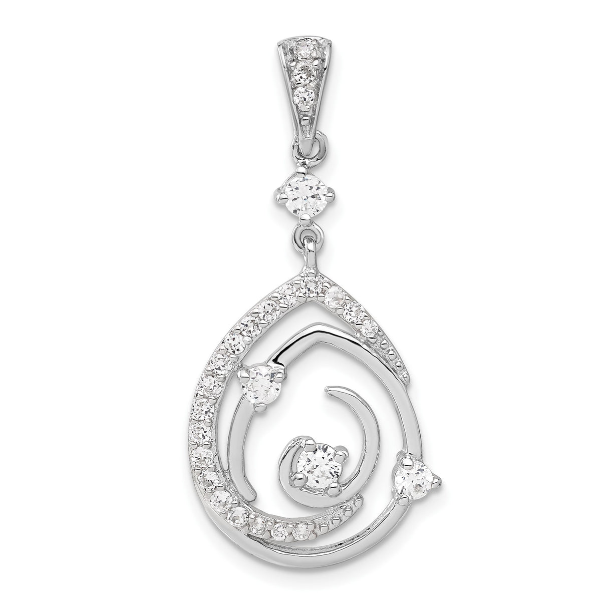 Sterling Silver Teardrop Pendant with Cubic Zirconia, Abstract Swirl Design for Women
