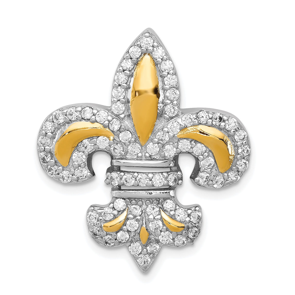 Sterling Silver Fleur-de-Lis Pendant with Cubic Zirconia, Gold-Plated Accents, French Heritage Style