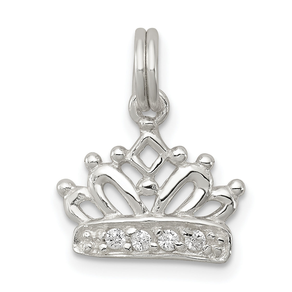 Sterling Silver Crown Pendant with Cubic Zirconia, Tiara Charm Symbolizing Empowerment and Royalty