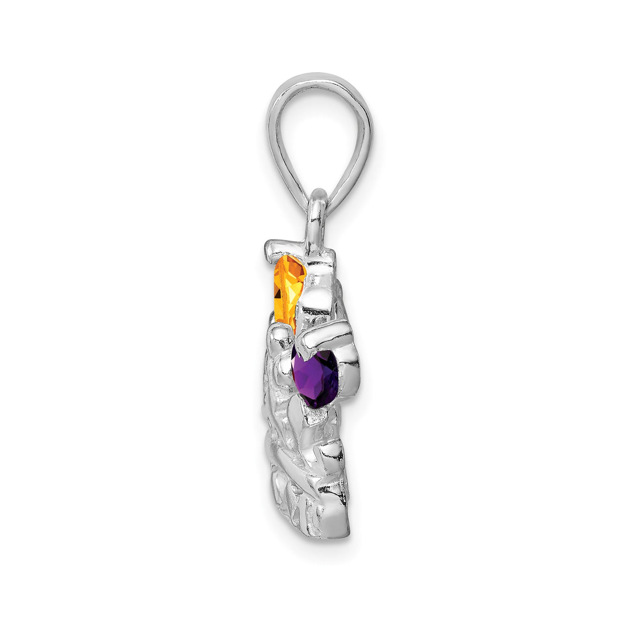 Sterling Silver Crown Pendant with Amethyst and Citrine , Regal Charm for Women